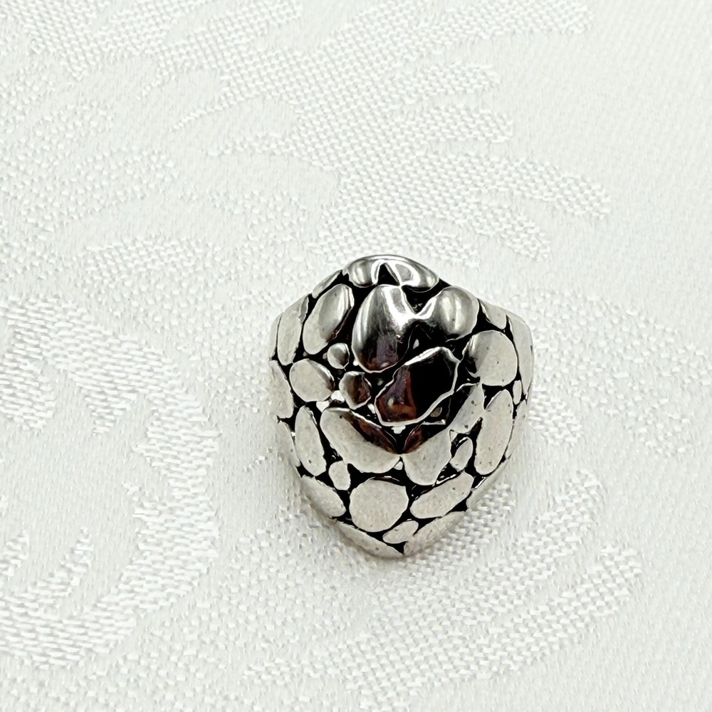 Vintage Scale Cobblestone Silver Tone Saddle Ring - Sz 7.75